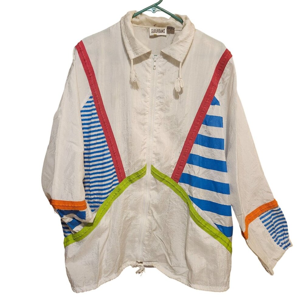 Vintage 80s/90s Suburbans Women's Large Nylon Colorblock Windbreaker Jacket